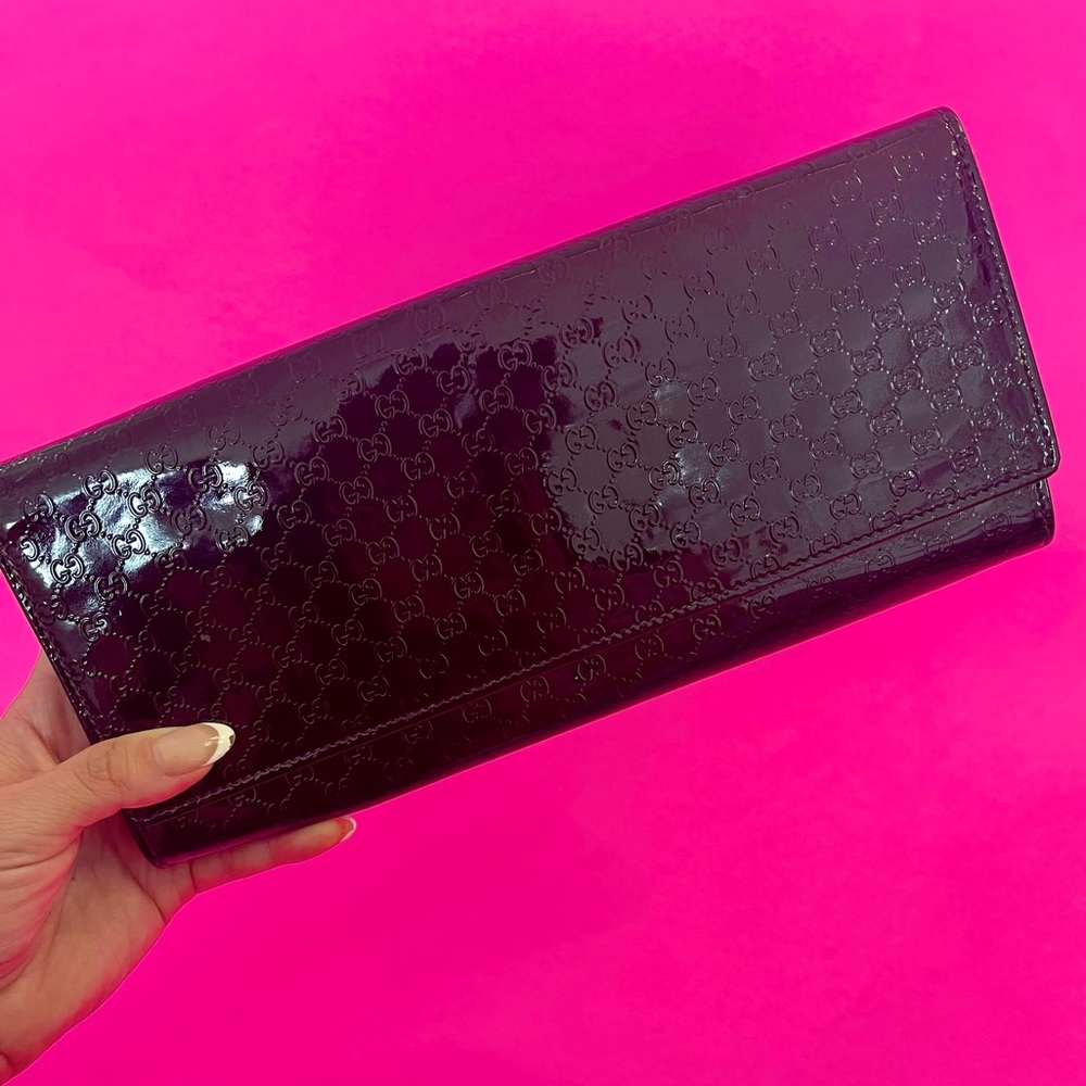 GUCCI patent leather evening clutch mini GG